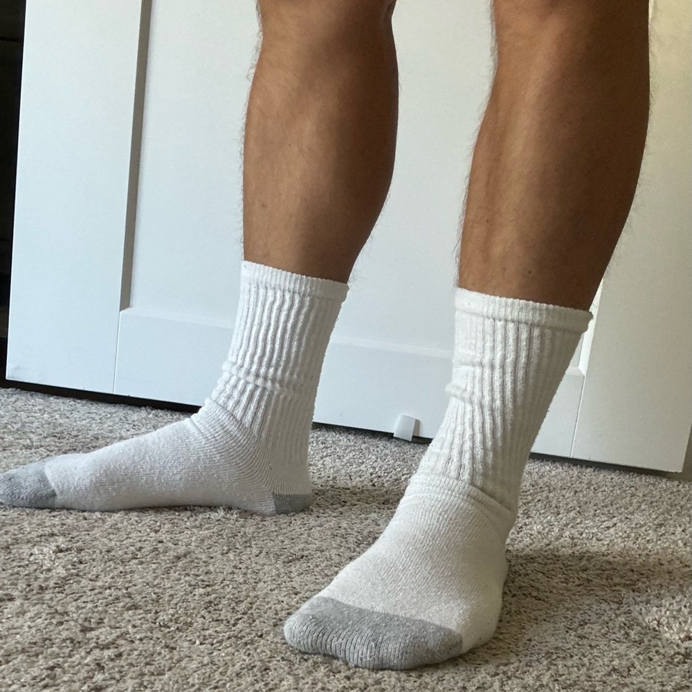 Hanes White Crew Socks with Gray Toe and Heel